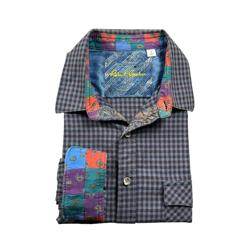 Robert Graham Brown Blue Checked Dual Pocket Men’s L/S Button Front Size Large